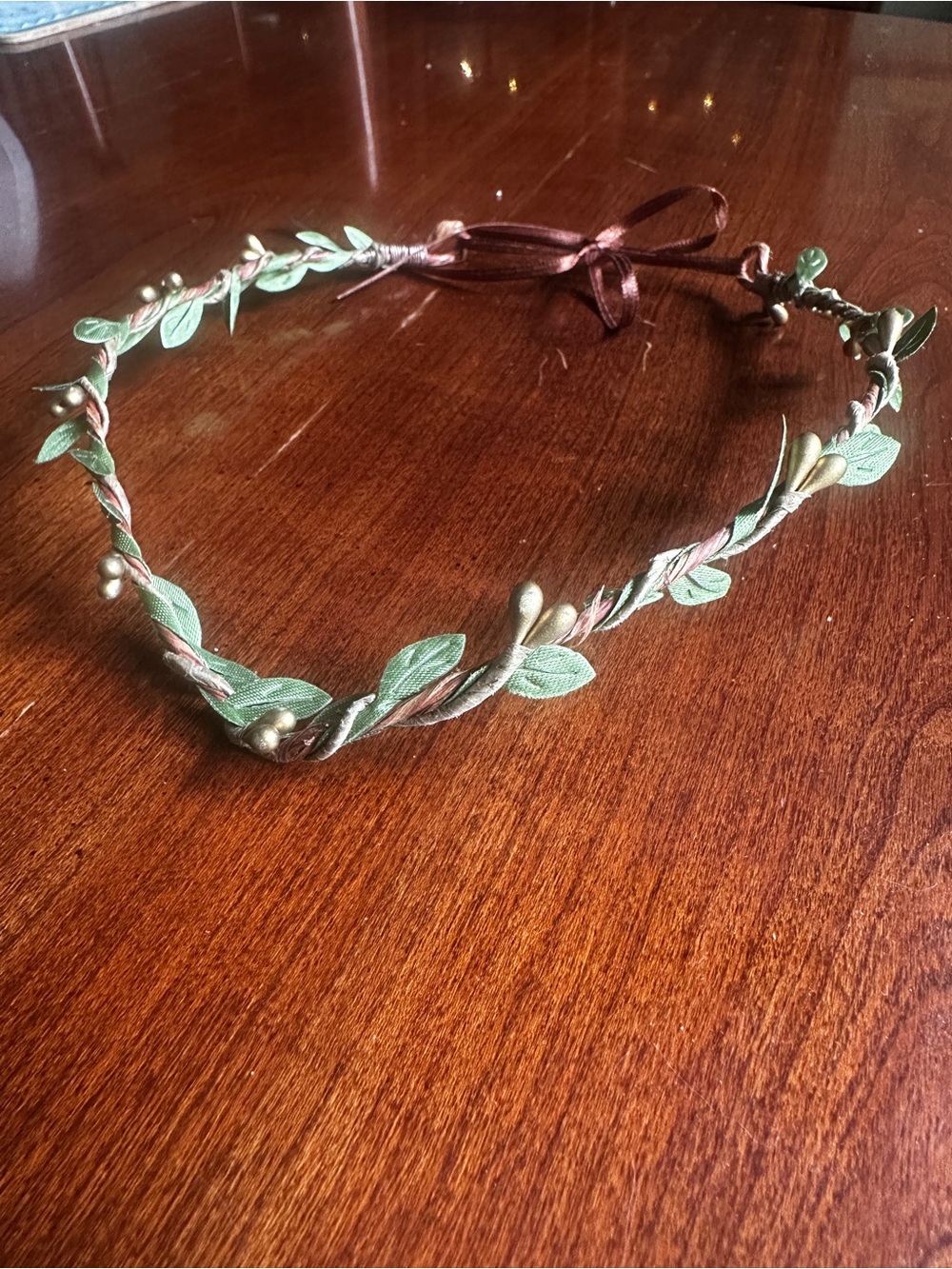 Boho Leaf & Berry Headband Necklace – Green Accent